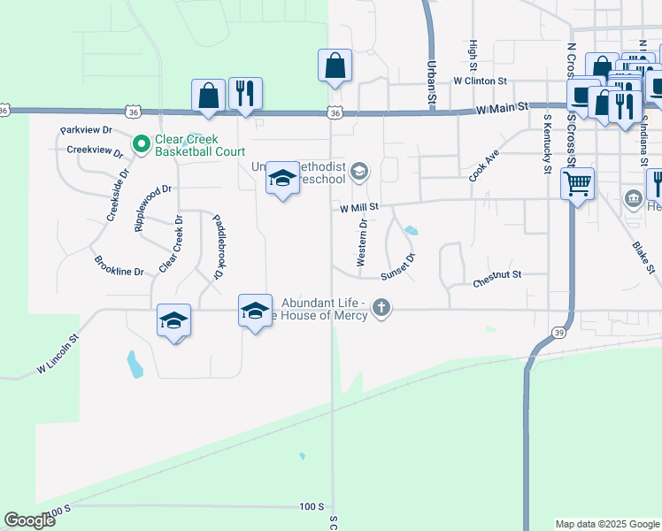 map of restaurants, bars, coffee shops, grocery stores, and more near 980 Sunset Drive in Danville