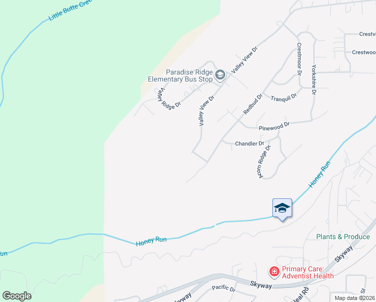 map of restaurants, bars, coffee shops, grocery stores, and more near 87 Valley View Drive in Paradise