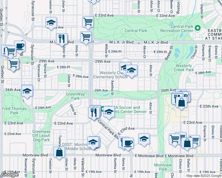 map of restaurants, bars, coffee shops, grocery stores, and more near 8691 East 26th Avenue in Denver