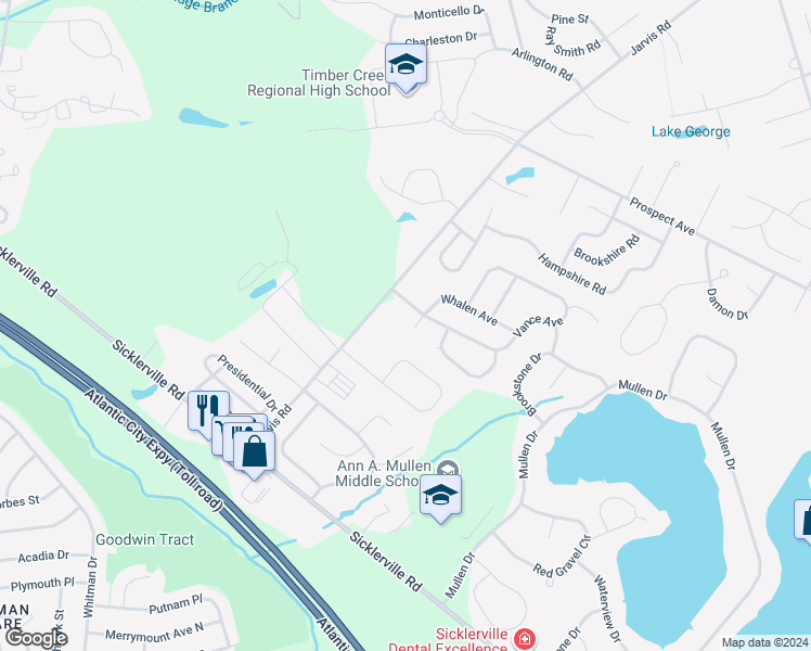 map of restaurants, bars, coffee shops, grocery stores, and more near 3 Balsley Court in Sicklerville