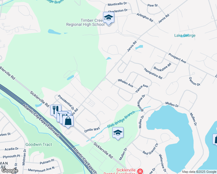 map of restaurants, bars, coffee shops, grocery stores, and more near 3 Balsley Court in Sicklerville