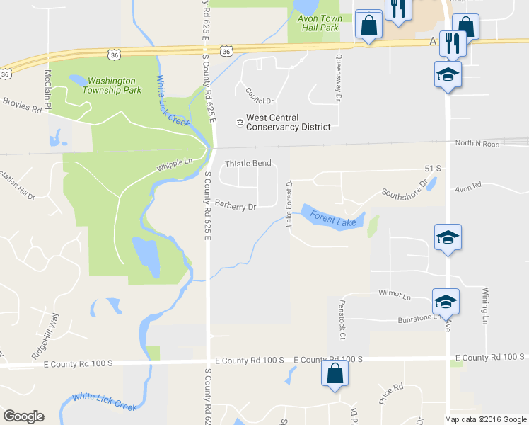 map of restaurants, bars, coffee shops, grocery stores, and more near 6435 Barberry Drive in Avon
