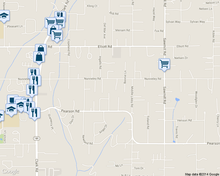 map of restaurants, bars, coffee shops, grocery stores, and more near Paradise Avenue in Paradise