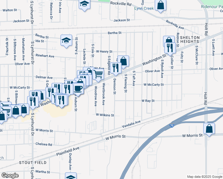 map of restaurants, bars, coffee shops, grocery stores, and more near 835 Westbrook Avenue in Indianapolis
