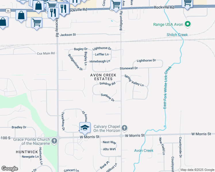 map of restaurants, bars, coffee shops, grocery stores, and more near 8910 Sunbow Drive in Indianapolis