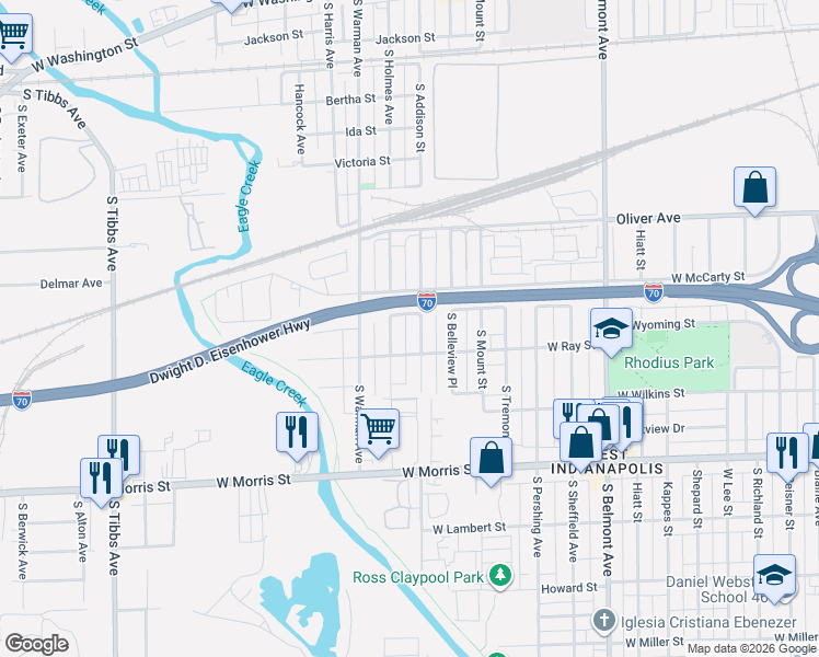 map of restaurants, bars, coffee shops, grocery stores, and more near 853 South Holmes Avenue in Indianapolis