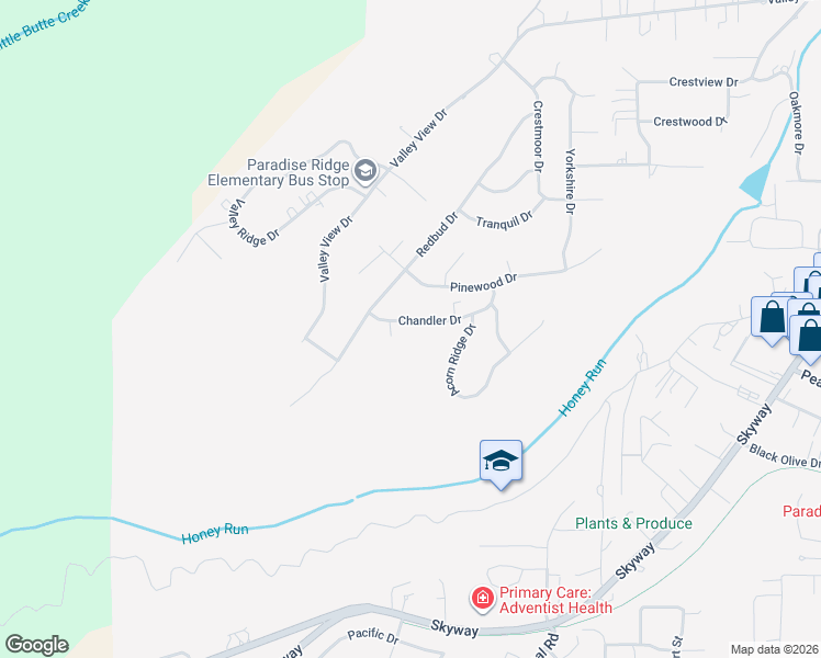 map of restaurants, bars, coffee shops, grocery stores, and more near 240 Chandler Drive in Paradise