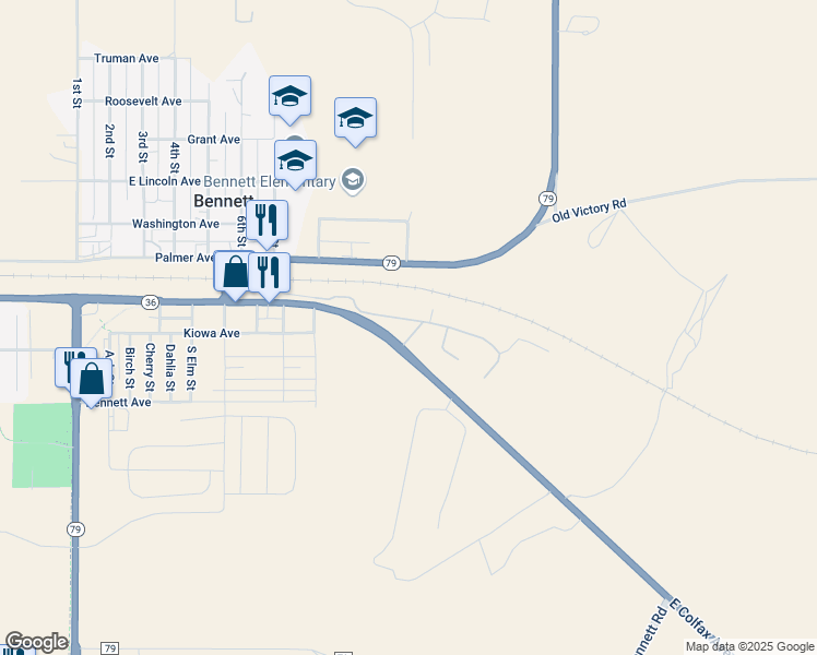 map of restaurants, bars, coffee shops, grocery stores, and more near 105 View Ridge Court in Bennett