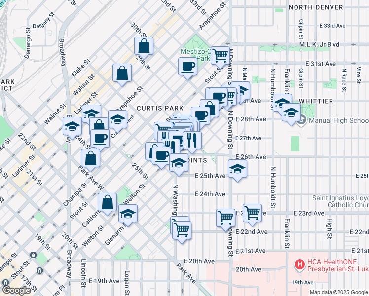 map of restaurants, bars, coffee shops, grocery stores, and more near 710 East 26th Avenue in Denver