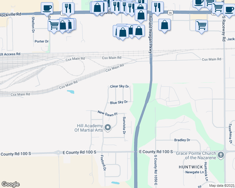 map of restaurants, bars, coffee shops, grocery stores, and more near 573 New Moon Street in Avon