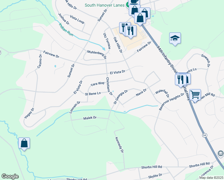 map of restaurants, bars, coffee shops, grocery stores, and more near 28 Christians Drive in Hanover