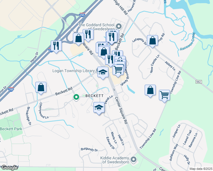 map of restaurants, bars, coffee shops, grocery stores, and more near 55 Hamilton Street in Logan Township