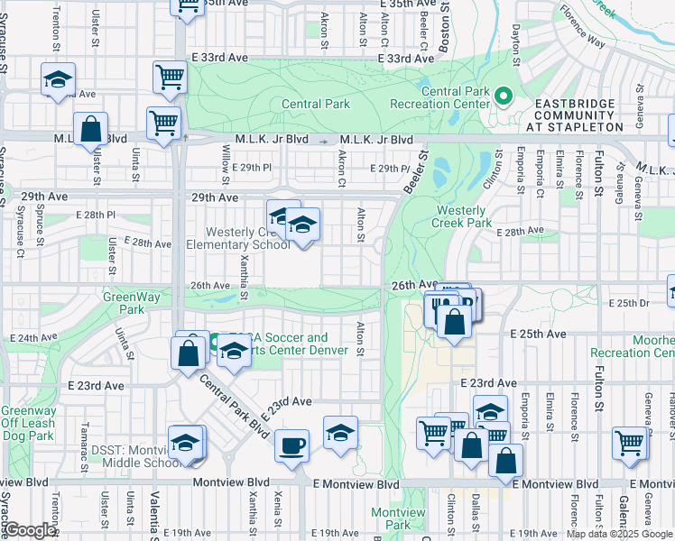 map of restaurants, bars, coffee shops, grocery stores, and more near 9031 East 26th Avenue in Denver