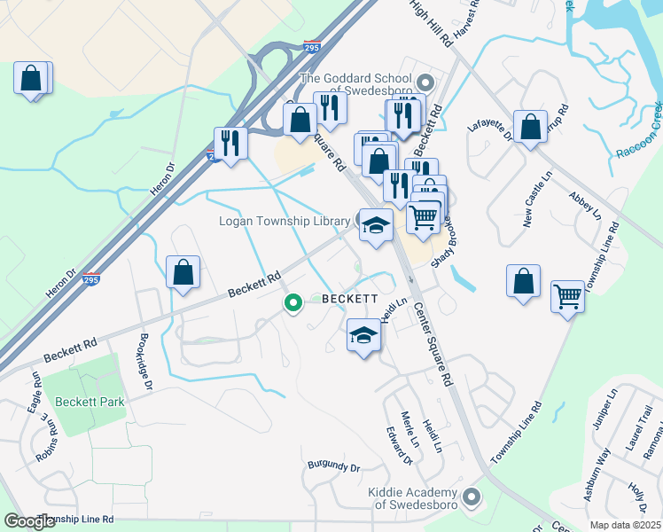 map of restaurants, bars, coffee shops, grocery stores, and more near 28 Oakwood Place in Logan Township