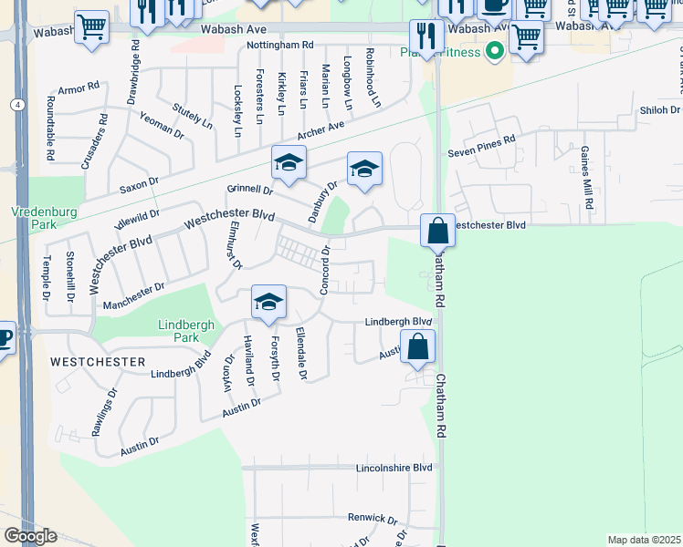 map of restaurants, bars, coffee shops, grocery stores, and more near 2200 Saratoga Drive in Springfield