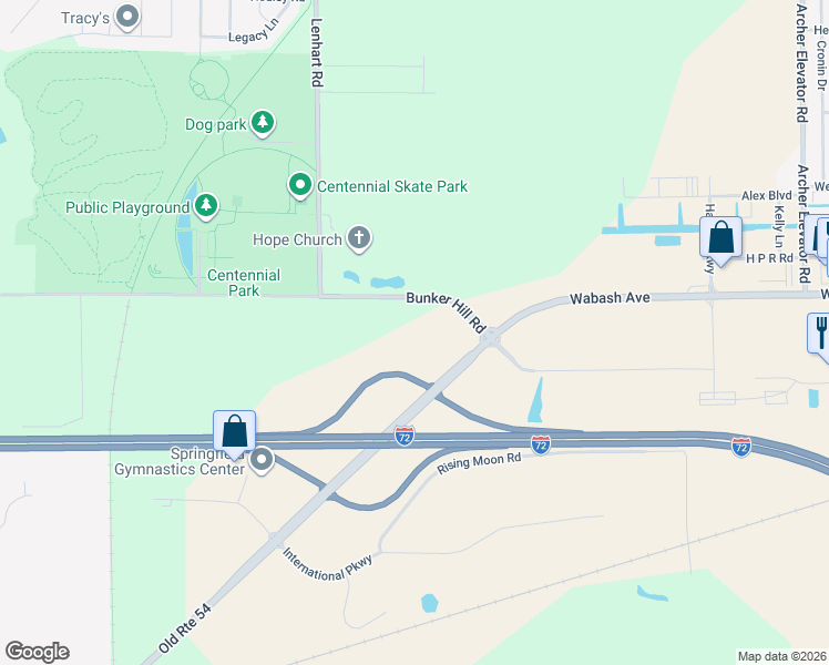 map of restaurants, bars, coffee shops, grocery stores, and more near Wabash Avenue in Springfield