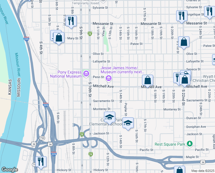 map of restaurants, bars, coffee shops, grocery stores, and more near in Saint Joseph