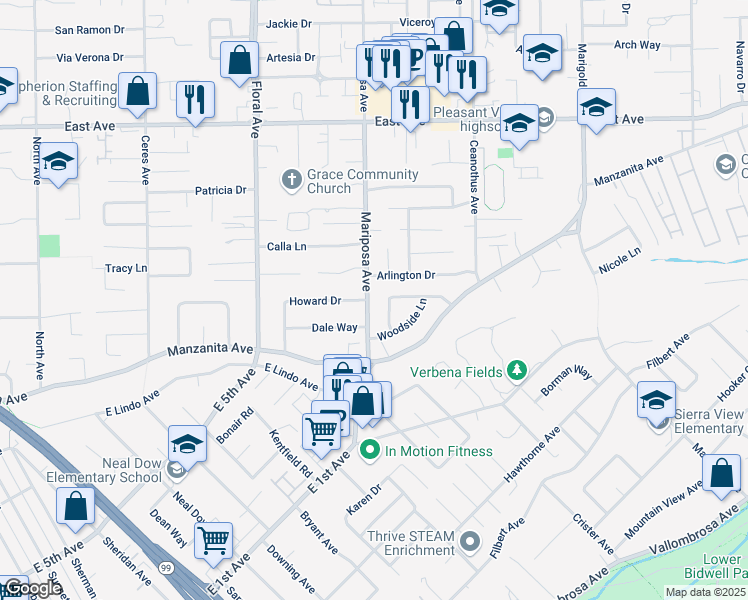 map of restaurants, bars, coffee shops, grocery stores, and more near 4 Lakewood Way in Chico