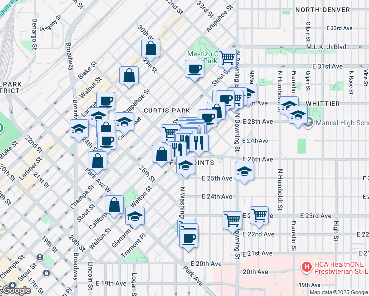 map of restaurants, bars, coffee shops, grocery stores, and more near 710 East 26th Avenue in Denver