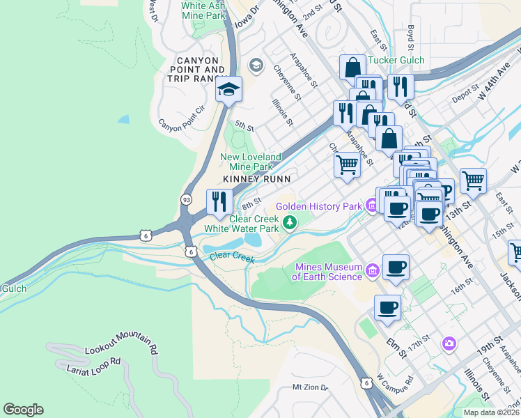 map of restaurants, bars, coffee shops, grocery stores, and more near 1411 8th Street in Golden