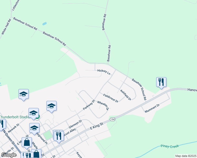 map of restaurants, bars, coffee shops, grocery stores, and more near 8 Clover Drive in Littlestown