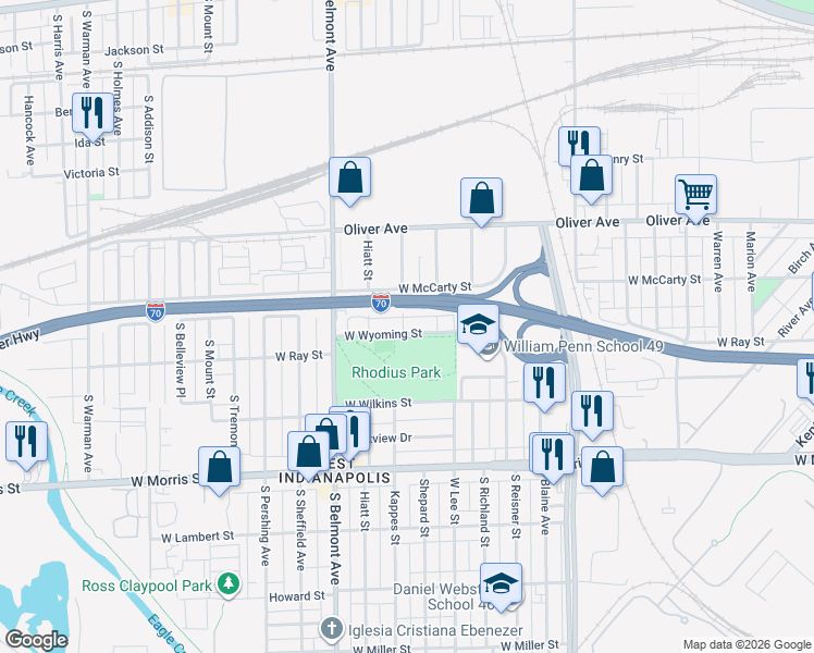 map of restaurants, bars, coffee shops, grocery stores, and more near 826 Kappes Street in Indianapolis