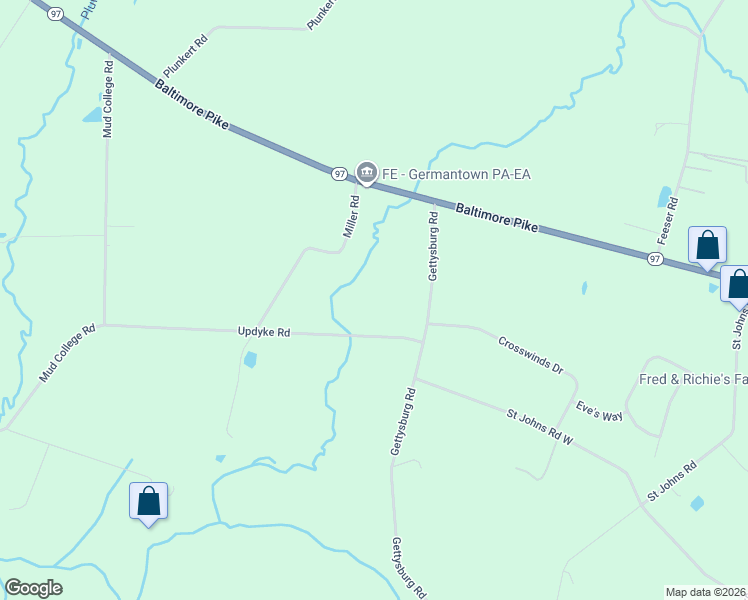map of restaurants, bars, coffee shops, grocery stores, and more near 310 Updyke Road in Littlestown