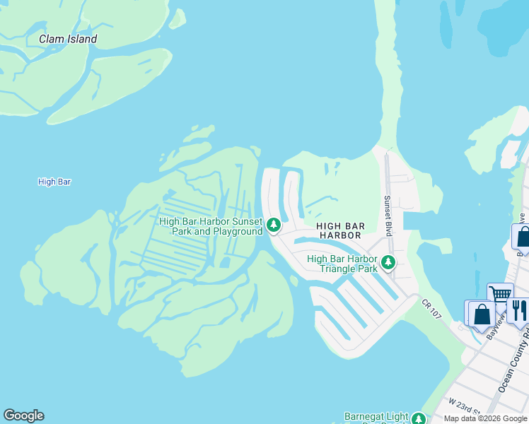 map of restaurants, bars, coffee shops, grocery stores, and more near 42 Butler Road in Long Beach