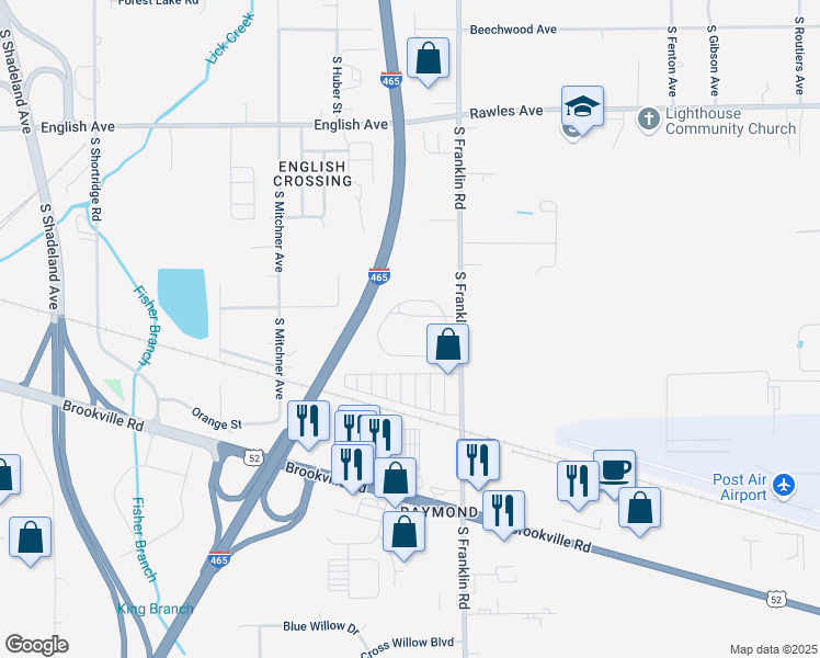map of restaurants, bars, coffee shops, grocery stores, and more near 7912 Palawan Drive in Indianapolis