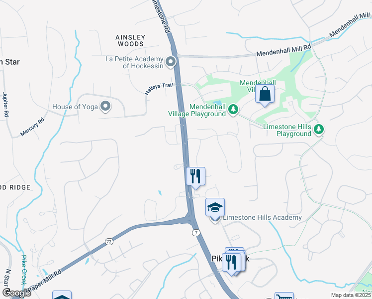 map of restaurants, bars, coffee shops, grocery stores, and more near Limestone Road in Newark