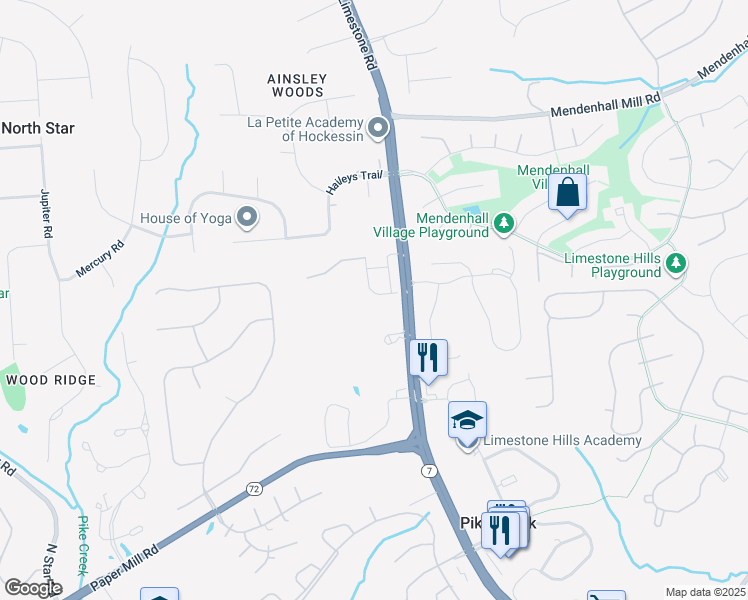 map of restaurants, bars, coffee shops, grocery stores, and more near 319 Shannonbridge Drive in Hockessin