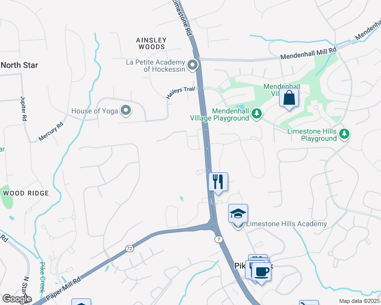 map of restaurants, bars, coffee shops, grocery stores, and more near 319 Shannonbridge Drive in Hockessin