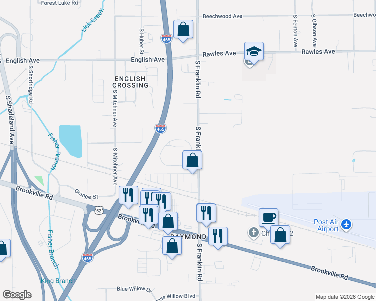 map of restaurants, bars, coffee shops, grocery stores, and more near 7925 Palawan Drive in Indianapolis
