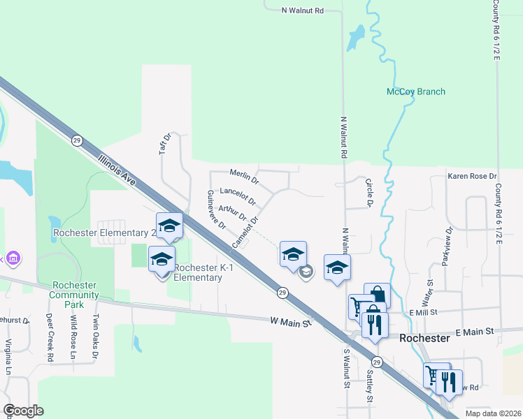 map of restaurants, bars, coffee shops, grocery stores, and more near 41 Lancelot Dr in Rochester