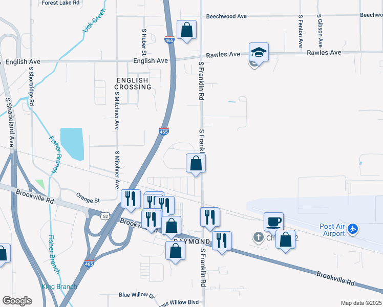 map of restaurants, bars, coffee shops, grocery stores, and more near 7925 Palawan Drive in Indianapolis