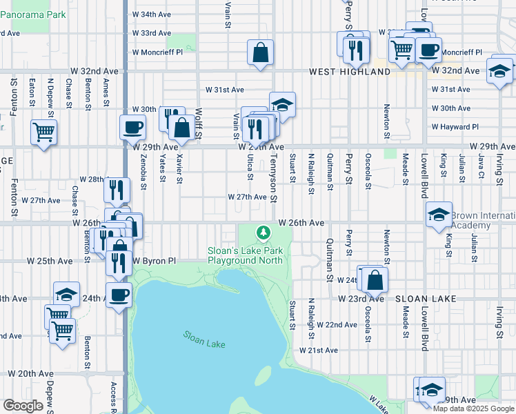 map of restaurants, bars, coffee shops, grocery stores, and more near 4462 West 27th Avenue in Denver