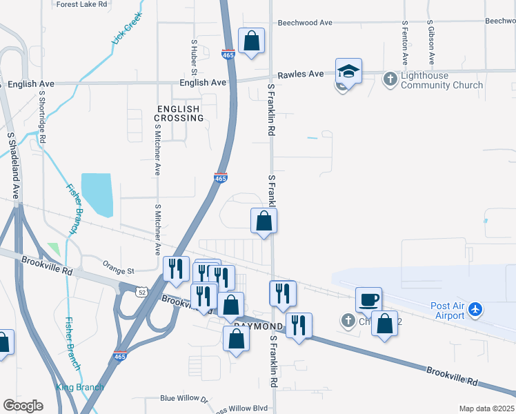 map of restaurants, bars, coffee shops, grocery stores, and more near 933 South Franklin Road in Indianapolis