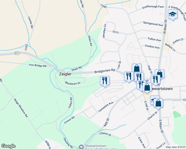 map of restaurants, bars, coffee shops, grocery stores, and more near 4452 Bridgeview Rd in Stewartstown