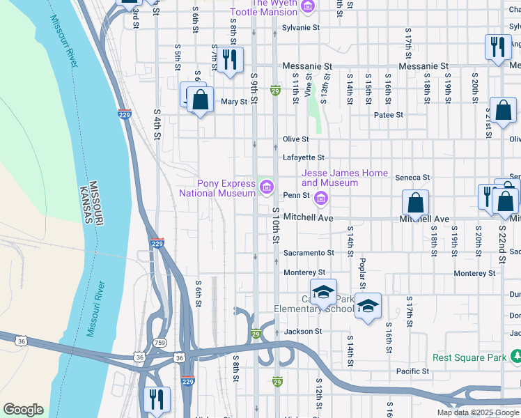 map of restaurants, bars, coffee shops, grocery stores, and more near 914 Penn Street in Saint Joseph