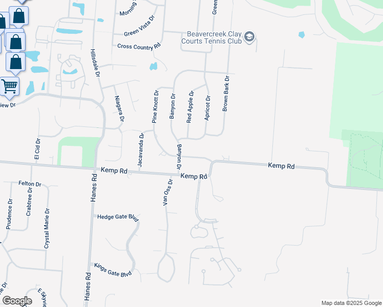 map of restaurants, bars, coffee shops, grocery stores, and more near 2208 Pineknott Drive in Dayton