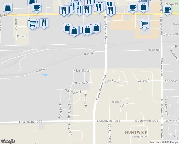 map of restaurants, bars, coffee shops, grocery stores, and more near 10299 Clear Sky Drive in Avon