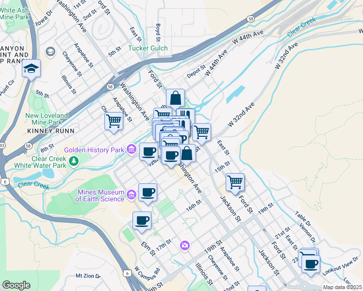 map of restaurants, bars, coffee shops, grocery stores, and more near in Golden