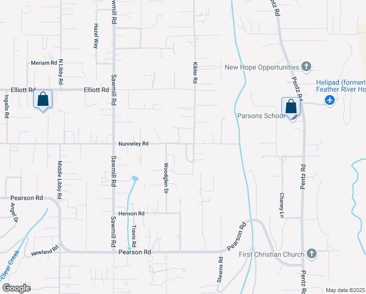 map of restaurants, bars, coffee shops, grocery stores, and more near 1648 Nunneley Road in Paradise