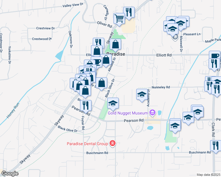 map of restaurants, bars, coffee shops, grocery stores, and more near 5758 Black Olive Drive in Paradise