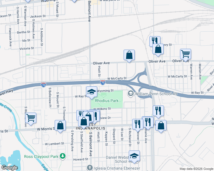 map of restaurants, bars, coffee shops, grocery stores, and more near 826 Kappes Street in Indianapolis