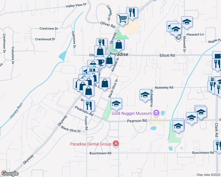 map of restaurants, bars, coffee shops, grocery stores, and more near 5747 Black Olive Drive in Paradise