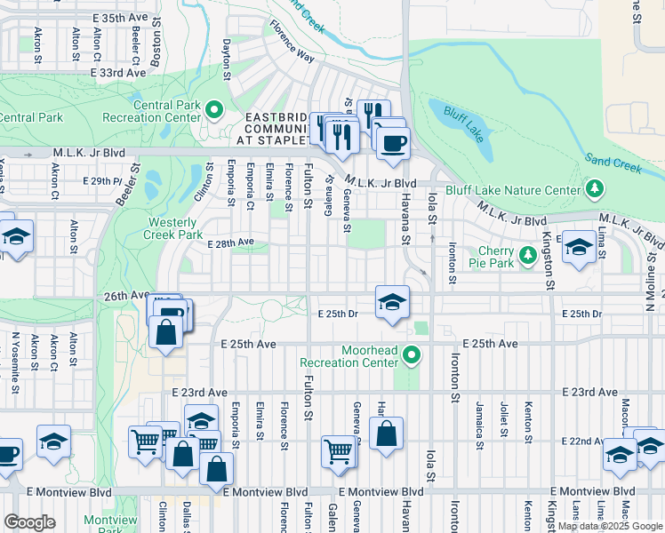 map of restaurants, bars, coffee shops, grocery stores, and more near 2704 Galena Street in Denver