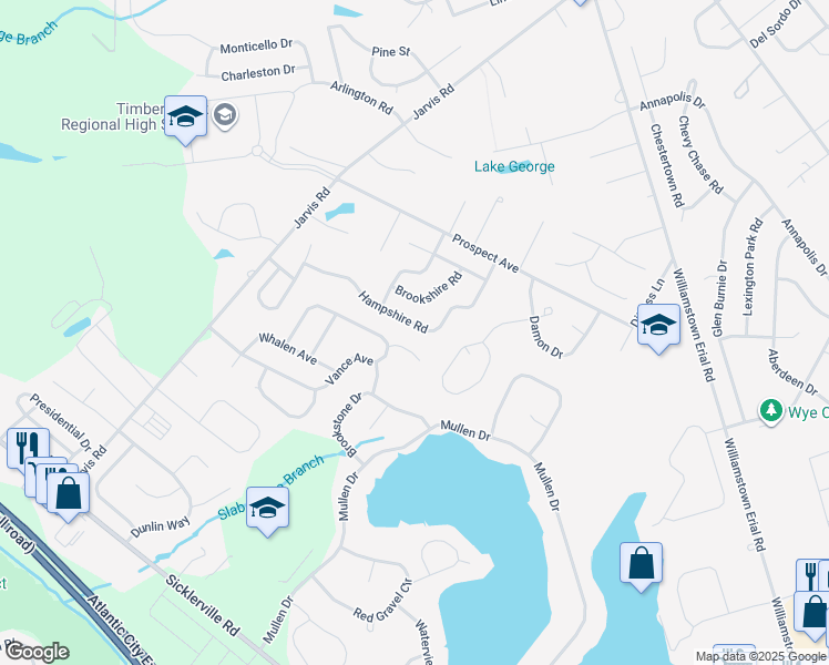 map of restaurants, bars, coffee shops, grocery stores, and more near 128 Hampshire Road in Sicklerville