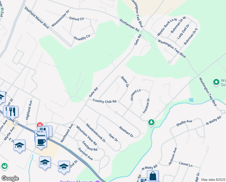 map of restaurants, bars, coffee shops, grocery stores, and more near 12133 Blue Ridge Court in Waynesboro
