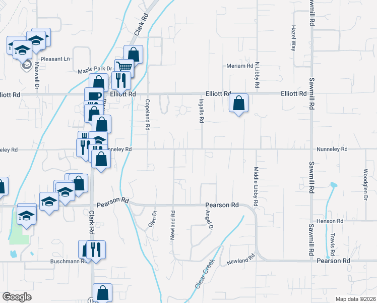 map of restaurants, bars, coffee shops, grocery stores, and more near 1268 Nunneley Road in Paradise